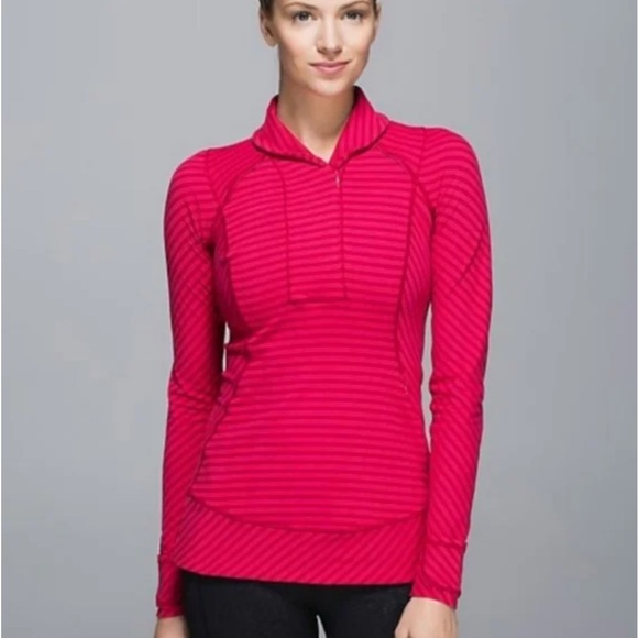 lululemon athletica Tops - Lululemon Think Fast/ Ready or Snot  pullover cranberry stripe size 10